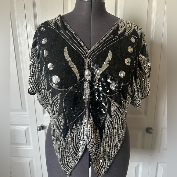 Vintage sequins 100% pure silk top - Picture 3 of 12